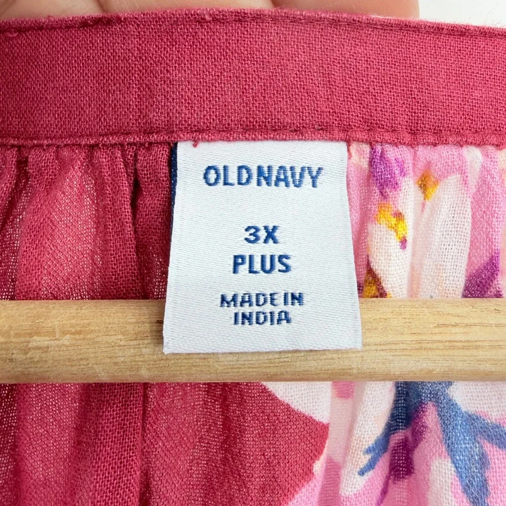 Old Navy Floral Casual Blouse Women 3X Plus Burgundy Red Boho Cotton Gauze